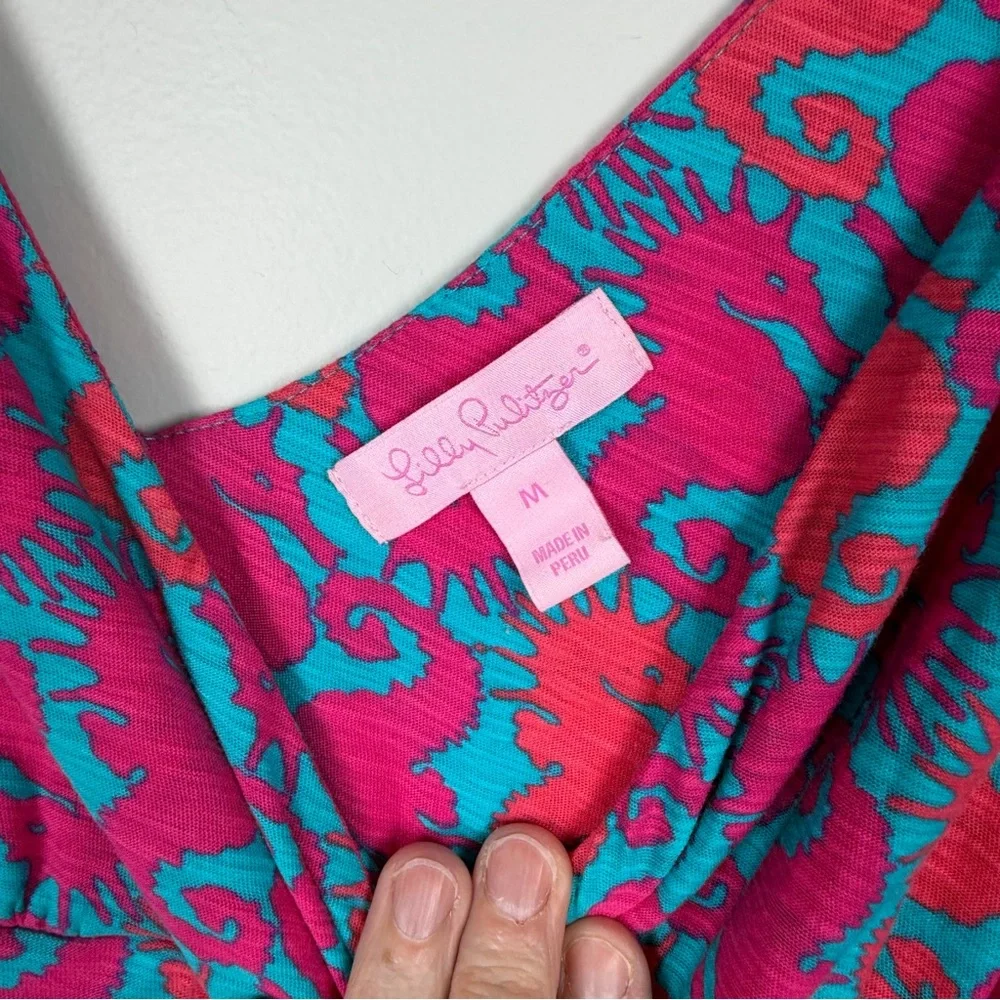 Lilly Pulitzer SLOANE Pink Blue Seahorse Print Maxi Dress Medium Cotton Nautical - Picture 5 of 10